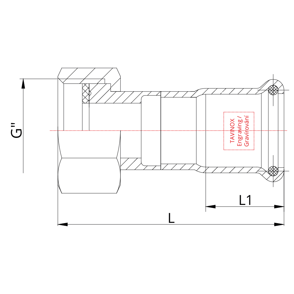 TAVINOX PRESS Oblouk 45° — technický nákres